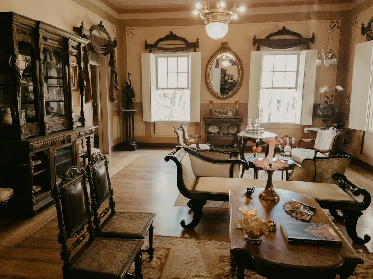 Antique furniture arranged in a welcoming Central Texas home